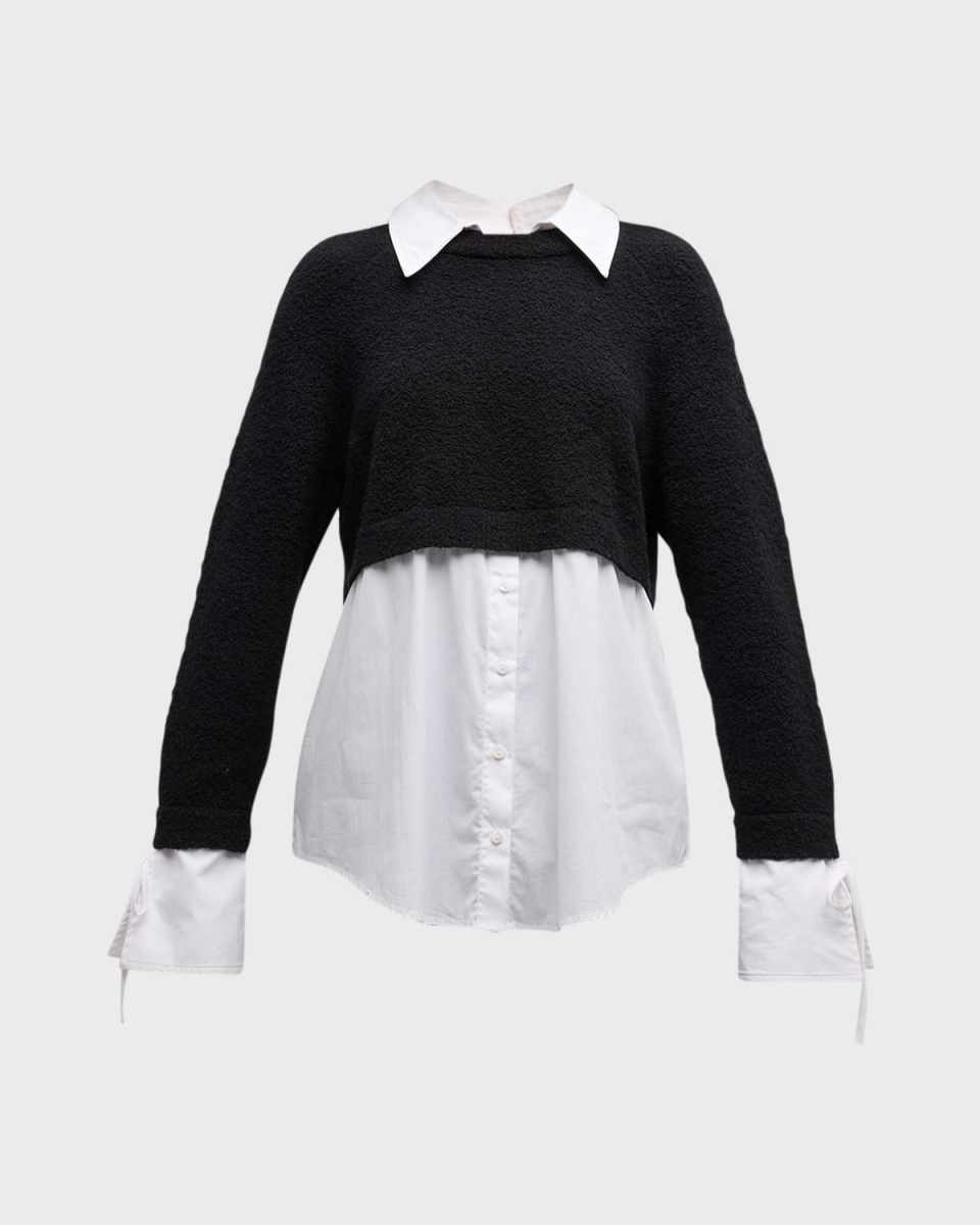 Nelida Long-Sleeve Collared Combo Knit Top